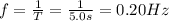 f=\frac{1}{T}=\frac{1}{5.0 s}=0.20 Hz
