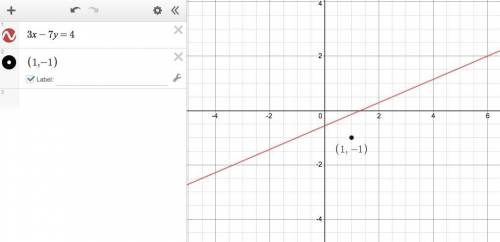 Determine the given point is a solution to the equation. show all work. 1) 3x-7y=4;  (1,-1)
