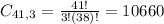 C_{41,3} = \frac{41!}{3!(38)!} = 10660