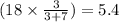 (18 \times \frac{3}{3 + 7}) = 5.4