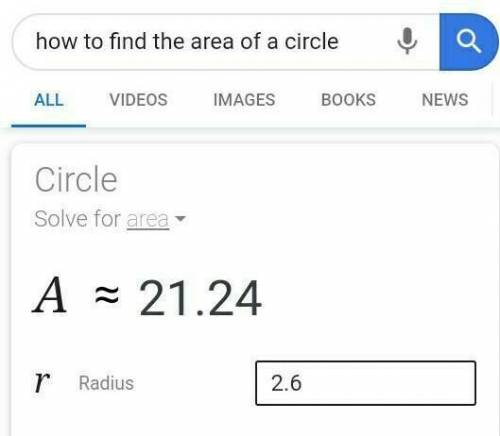 Does anyone know the area of a circle that has a radius of 2.6 in?