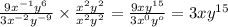 \frac{9x^{-1}y^6}{3x^{-2}y^{-9}}\times \frac{x^2y^2}{x^2y^2}=\frac{9xy^{15}}{3x^0y^o}=3xy^{15}