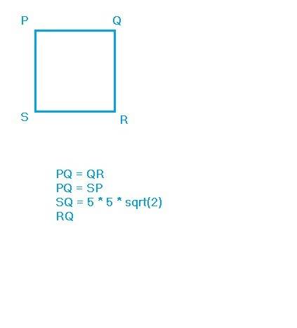 Given rectangle pqrs with pq congruent to qr, pq congruent to sp and sq is 5 square root 2, find rq.