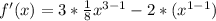 f'(x)=3*\frac{1}{8}x^{3-1}-2*(x^{1-1})