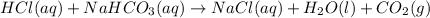 HCl(aq)+NaHCO_3(aq)\rightarrow NaCl(aq)+H_2O(l)+CO_2(g)
