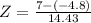 Z = \frac{7 - (-4.8)}{14.43}