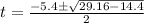 t=\frac{-5.4\pm \sqrt{29.16-14.4}}{2}