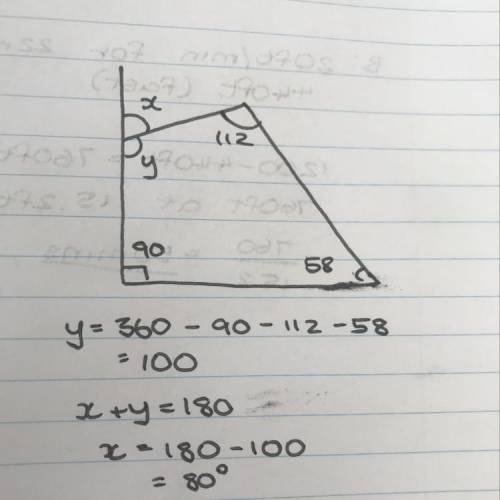 What is the measure of the exterior angle x? 58°80°100°180°