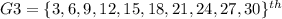 \\ G3 = \{ 3, 6, 9, 12, 15, 18, 21, 24, 27, 30\}^{th}