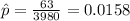 \hat p = \frac{63}{3980}=0.0158