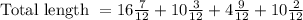 \text{Total length } = 16\frac{7}{12} +10\frac{3}{12} + 4\frac{9}{12} +10\frac{2}{12}