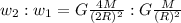 w_2 : w_1 = G\frac{4M}{(2R)^2} : G\frac{M}{(R)^2}