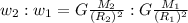 w_2 : w_1 = G\frac{M_2}{(R_2)^2} : G\frac{M_1}{(R_1)^2}