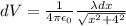 dV = \frac{1}{4\pi\epsilon_0}\frac{\lambda dx}{\sqrt{x^2 + 4^2}}