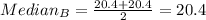 Median_B =\frac{20.4+20.4}{2}=20.4