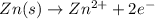 Zn(s) \rightarrow Zn^{2+} + 2e^{-}