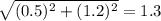 \sqrt{(0.5)^2 +(1.2)^2}  = 1.3