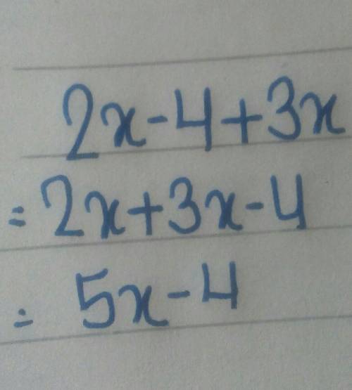 Simplify 2x-4+3x what is the answer