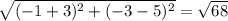 \sqrt{(-1 + 3)^{2} + (-3 - 5)^{2}}  = \sqrt{68}