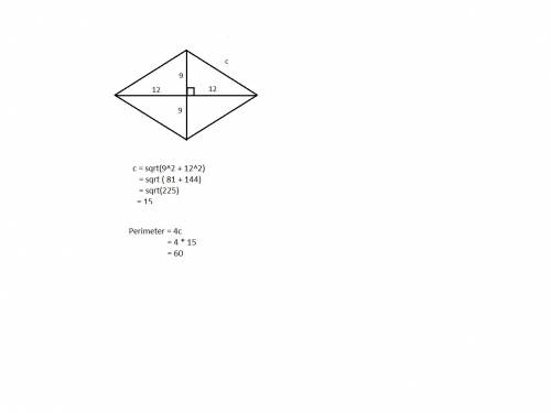 38  the lengths of the diagonals of a rhombus are 18 cm and 24 cm. find the perimeter and the height