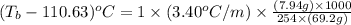 (T_b-110.63)^oC=1\times (3.40^oC/m)\times \frac{(7.94g)\times 1000}{254\times (69.2g)}