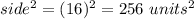 side^2=(16)^2=256\ units^2