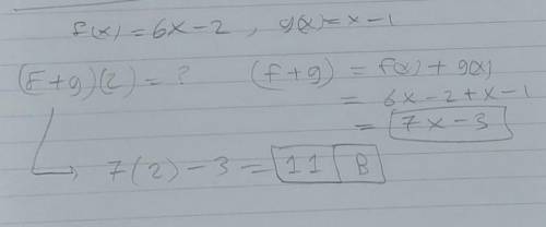 Given the following functions f(x) and g(x), solve (f+g)(2) and select the correct answer below:  f(