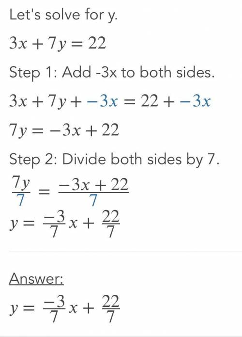 Solve the system of linear equations by substitution.  x+4y=14  3x+7y=22