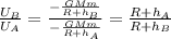 \frac{U_B}{U_A}=\frac{-\frac{GMm}{R+h_B}}{-\frac{GMm}{R+h_A}}=\frac{R+h_A}{R+h_B}