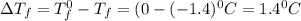 \Delta T_f=T_f^0-T_f=(0-(-1.4)^0C=1.4^0C