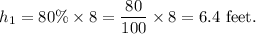 h_1=80\%\times 8=\dfrac{80}{100}\times 8=6.4~\textup{feet}.