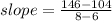 slope =  \frac{146 - 104}{8 - 6}