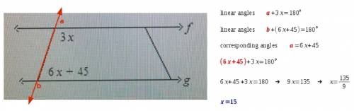 Given the line f is parallel to line g find the value of x. the diagram is not a scale  a- 16 b- -15
