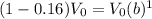 (1-0.16)V_{0}=V_{0}(b)^{1}