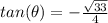tan(\theta)=-\frac{\sqrt{33}}{4}