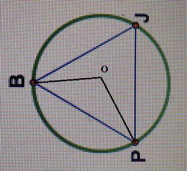 Equilateral triangle pbj is inscribed in a circle as shown. determine the measure of arc pb
