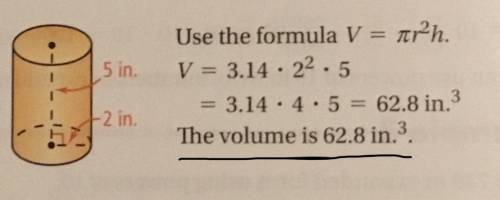 Acylinder has a radius of 2 in. and a height of 5 in. find its volume