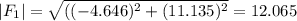 |F_1| =  \sqrt{((-4.646)^2+(11.135)^2} = 12.065