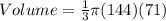 Volume=\frac{1}{3}\pi (144)(71)