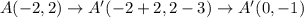 A(-2,2)\rightarrow A'(-2+2,2-3)\rightarrow A'(0,-1)