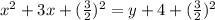 x^2+3x+(\frac{3}{2})^2=y+4+(\frac{3}{2})^2