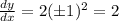 \frac{dy}{dx}=2(\pm1)^2=2