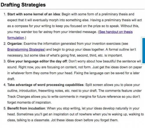 Which strategies could  you draft your writing?