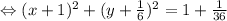 \Leftrightarrow (x+1)^2+(y+\frac{1}{6})^2=1+\frac{1}{36}