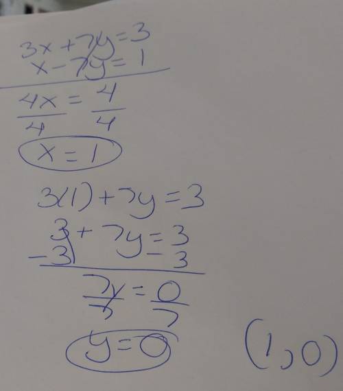 Use the linear combination method to solve this system of equations. what is the value of 3x+7y=3 x-