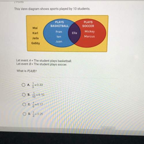This venn diagram shows sports played by 10 students let event a - the student plays basketball. le