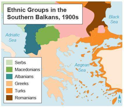 The map below shows the ethnic groups in the southern balkans in the 1900s. what does the informatio