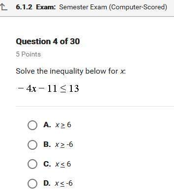 () solve the inequality below for x: -4x-11&lt; 13