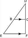 The figure shows triangle def and line segment bc, which is parallel to ef: triangle def has a poin