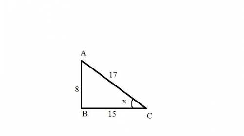 Look at the triangle:  a right angle triangle is shown with hypotenuse equal to 17 centimeters. an a